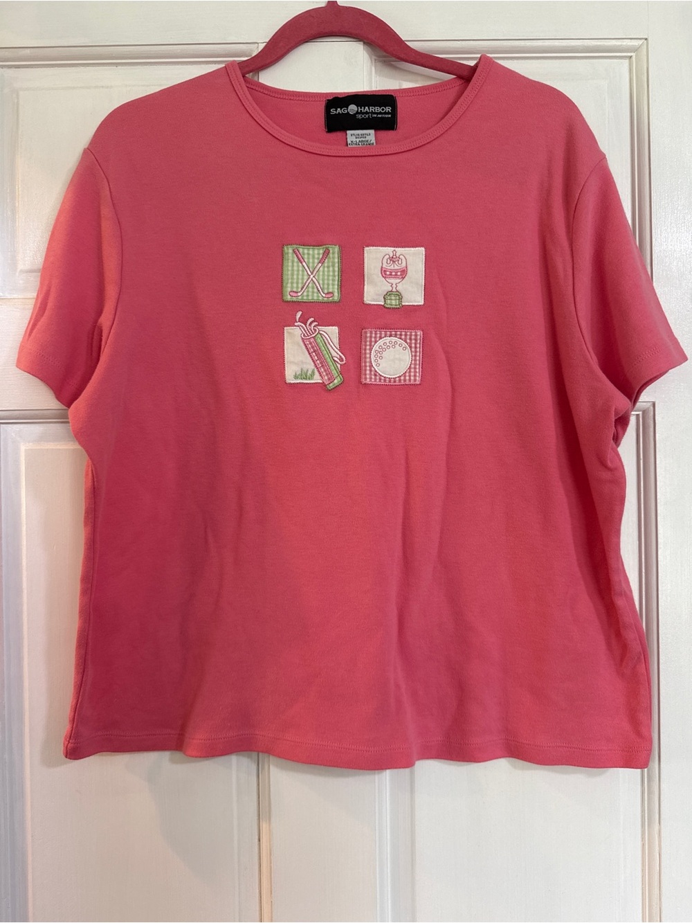 Sag Harbor Embroidered Golf Pink Crewneck Short Sleeve Tee